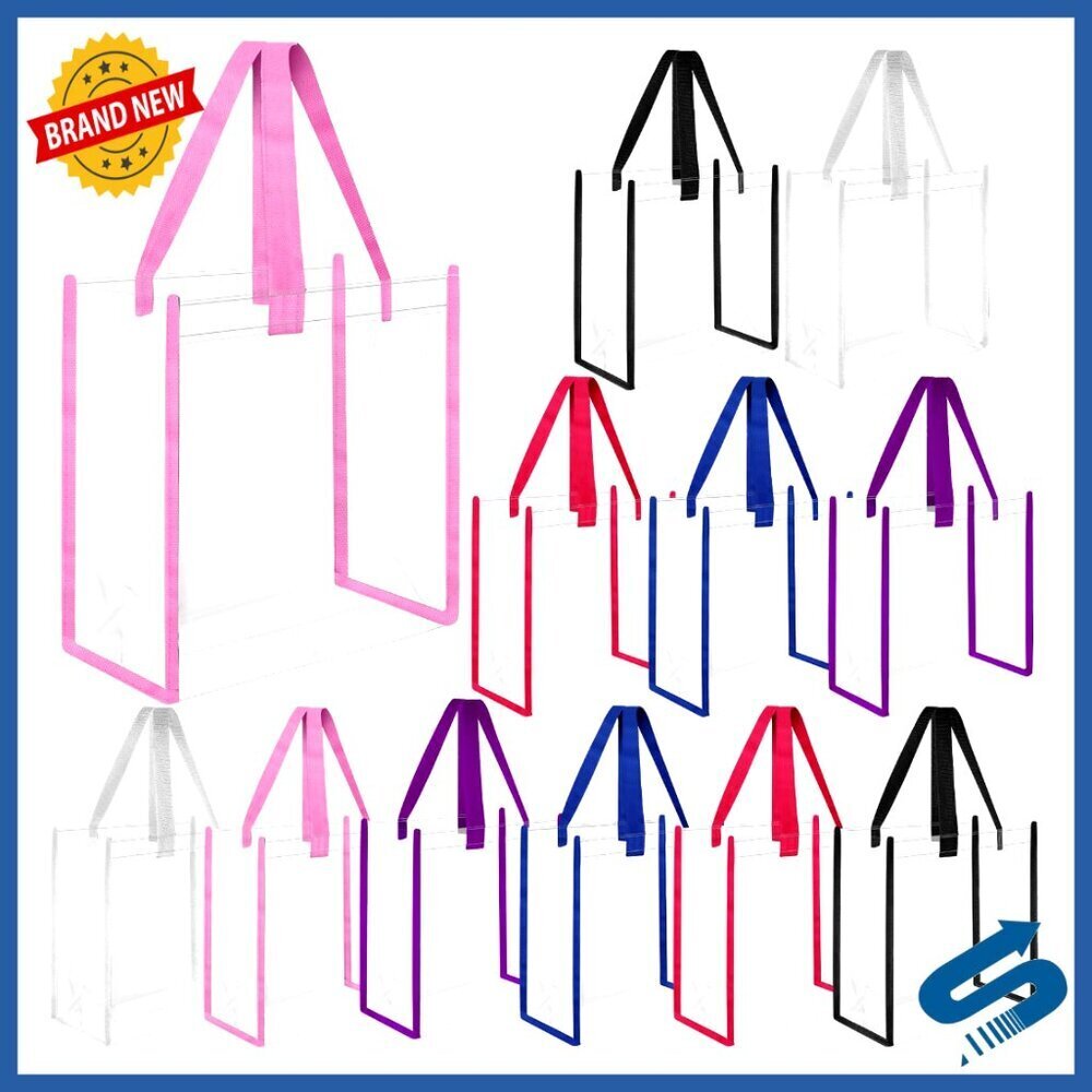 Large Clear Tote Bags PVC Stadium Approved Work Sports Concerts 12 Pack